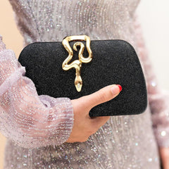 Snake Lock Evening Clutch Bag with Chain Strap for Party and Banquet