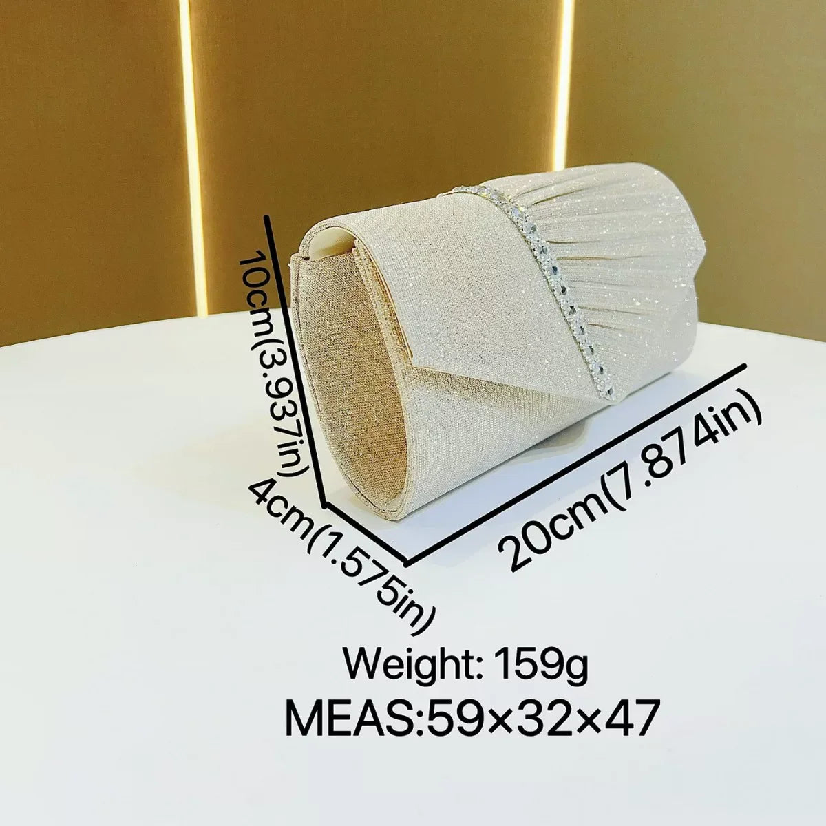 Rhinestone Pleated Evening Clutch Bag for Women – Small Envelope Handbag for Formal Events