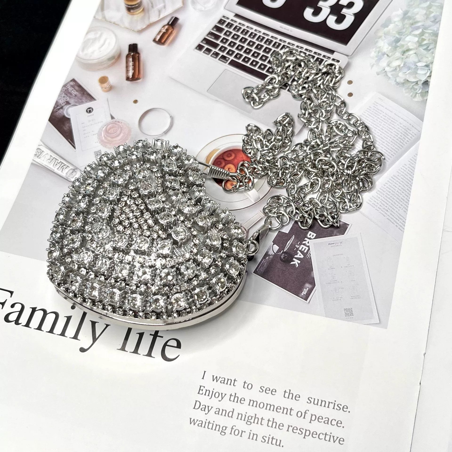 Heart-Shaped Rhinestone Evening Bag for Women – Shoulder & Crossbody Party Clutch