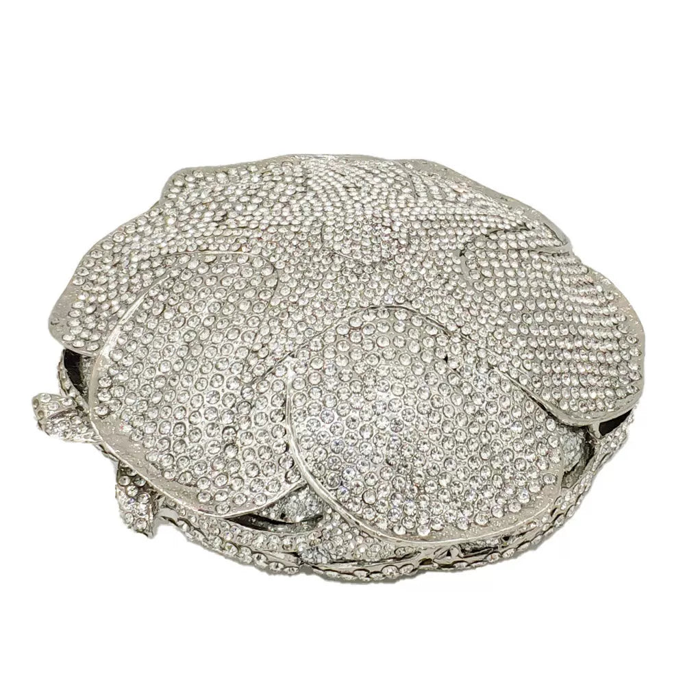 European and American Diamond-Encrusted Flower Dinner Bag – Rhinestone Banquet Clutch for Women