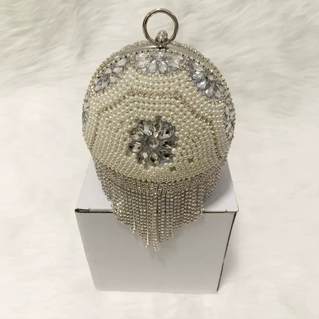 Cheongsam Round Rhinestone Evening Bag Fresh Plaid Chain Fashion Handbag Sweet Ladies Diamond Banquet Bag