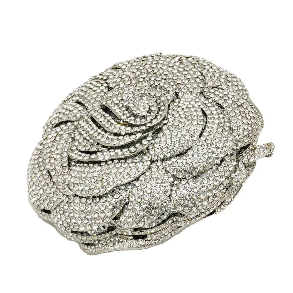 European and American Diamond-Encrusted Flower Dinner Bag – Rhinestone Banquet Clutch for Women