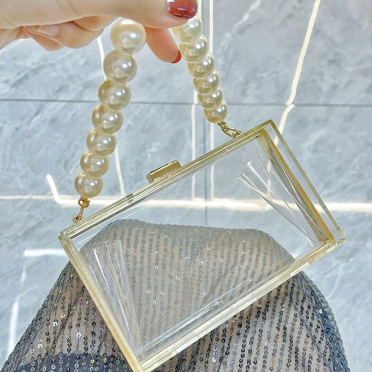 Acrylic Transparent Clutch Bag – Small Square Box Shoulder and Crossbody Bag for Women