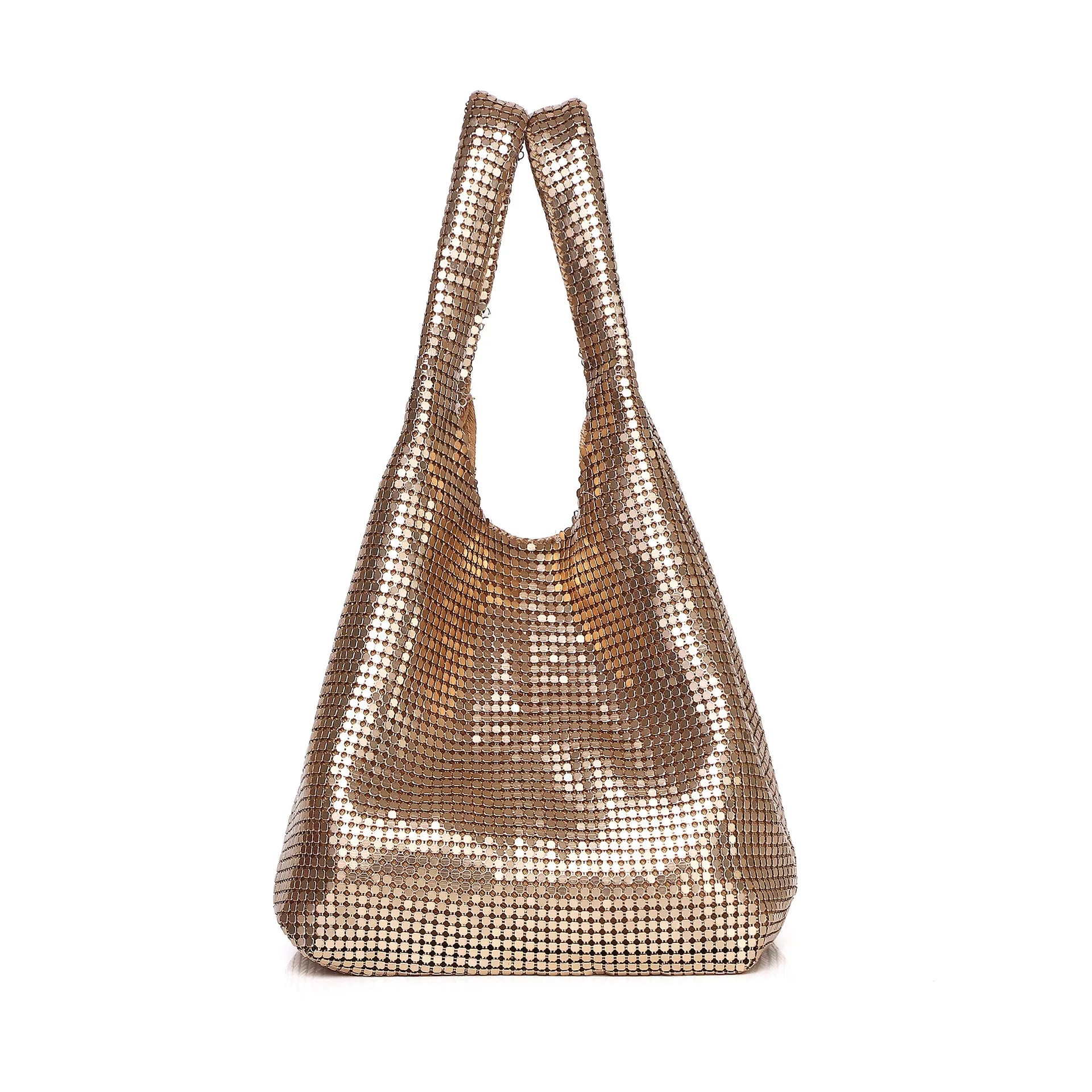 European and American Aluminum Plate Evening Bag – Shiny Sequin Bucket Vest Handbag for Ladies