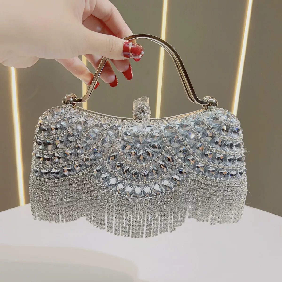 Rhinestone Tassel Evening Clutch for Women – Wedding & Banquet Shoulder Crossbody Bag