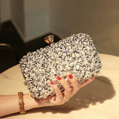Colorful Ruffled Clutch Bag – Diamond-Embellished Evening Bag for Women, Available in Multiple Colors