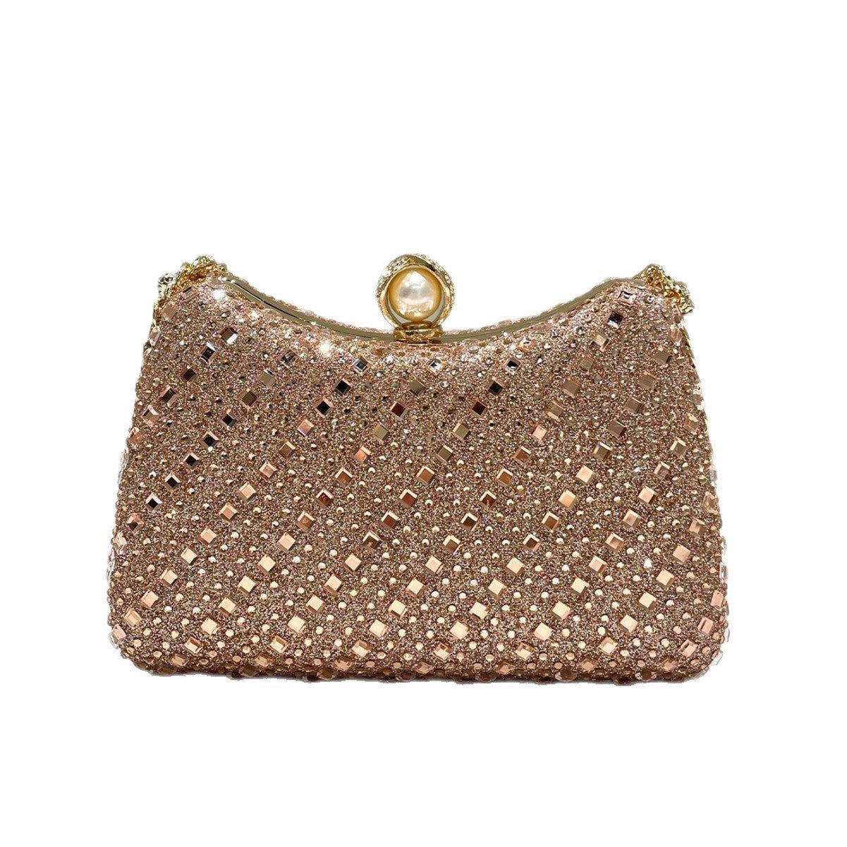 Diamond-Detail Evening Bag for Wedding and Banquet with Messenger Strap