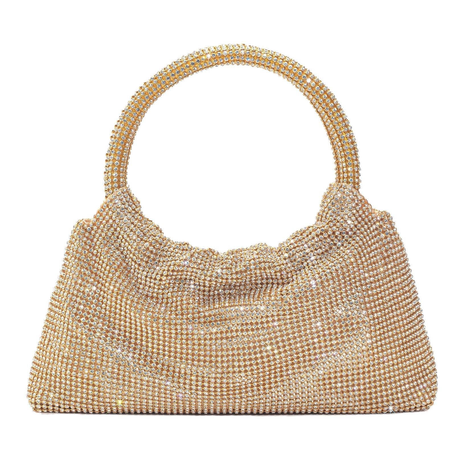Rhinestone Evening Clutch with Shiny Ring Detail, Handheld or Crossbody Design
