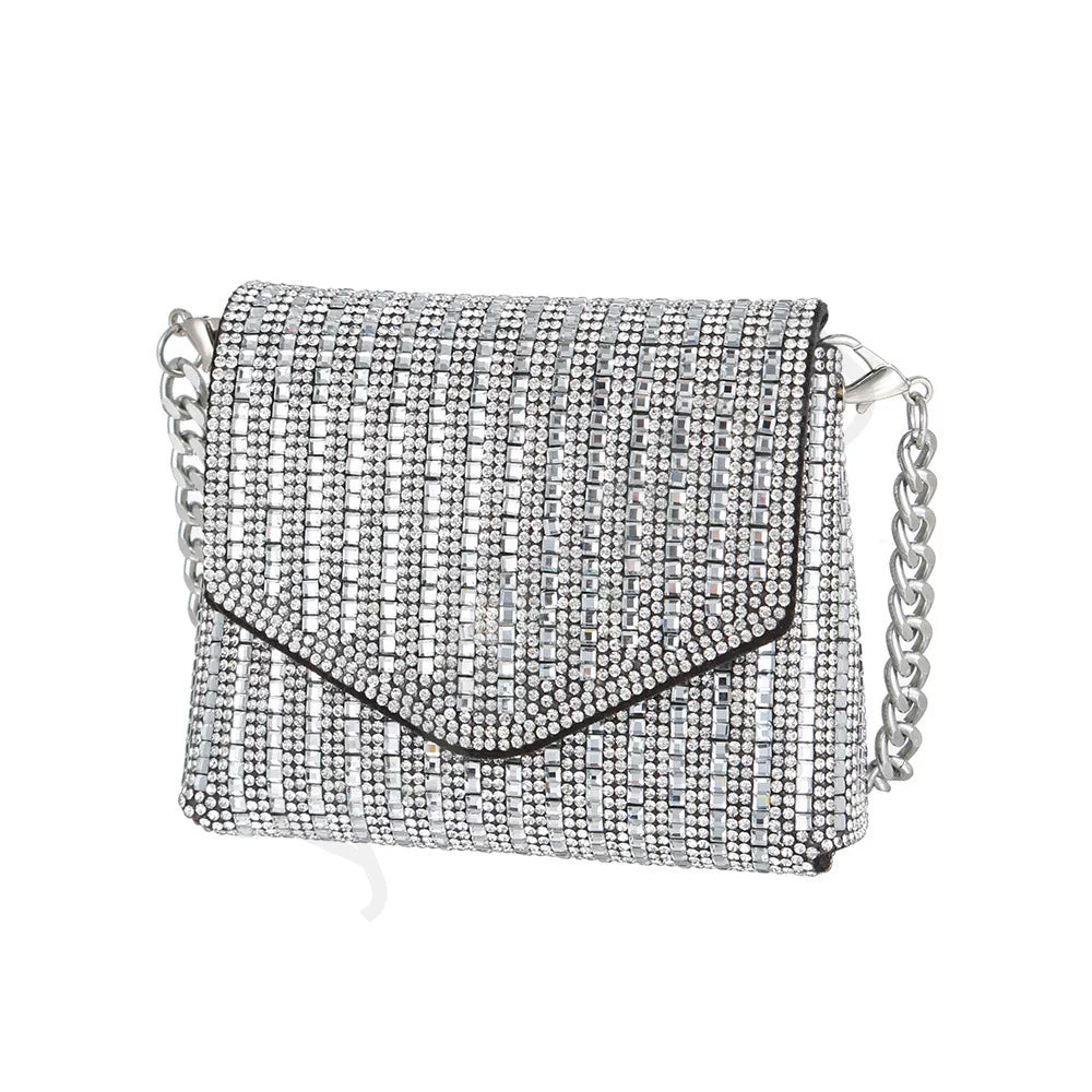 Rhinestone Glass Square Bag – Multi-Color Lipstick Crossbody Bag for Ladies