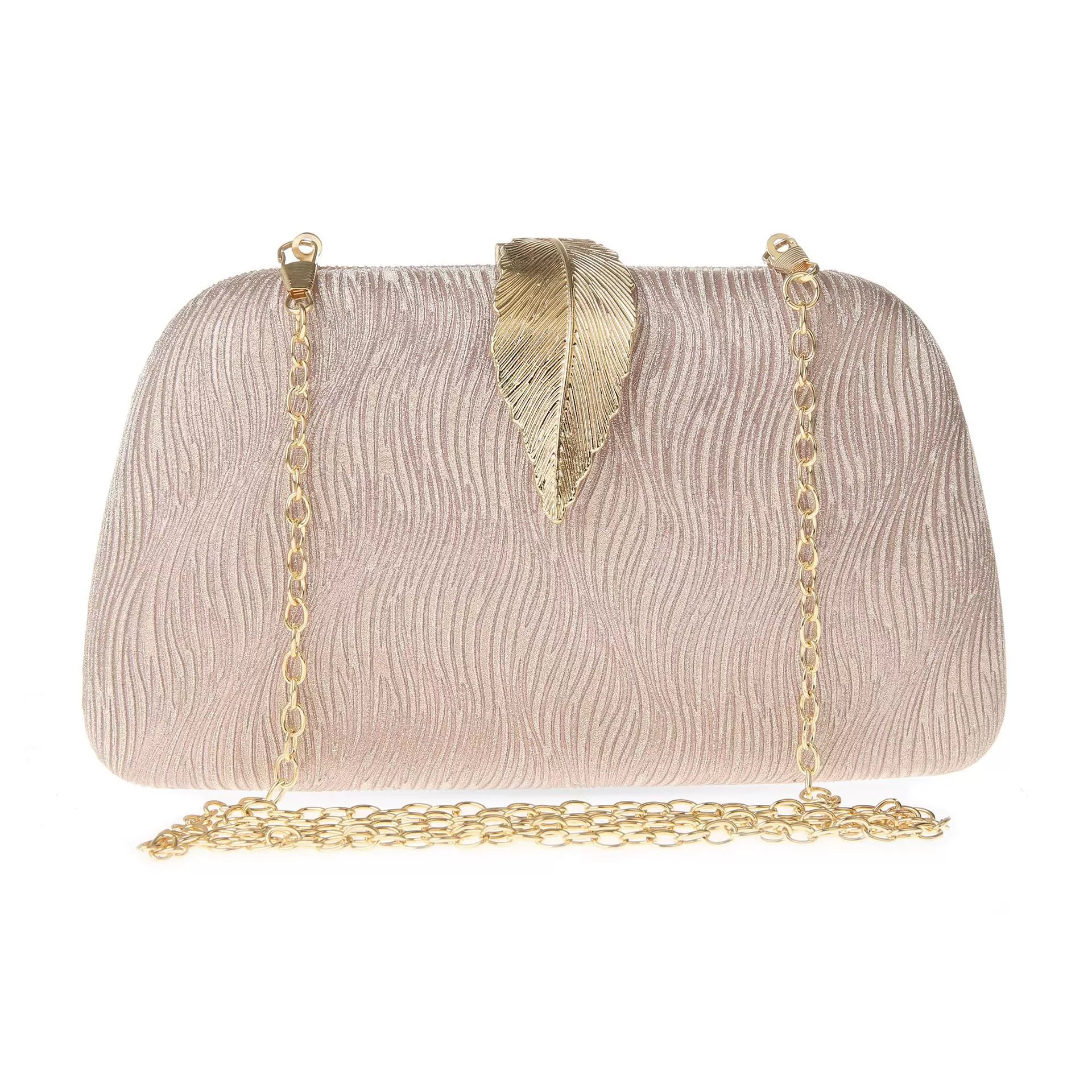 New Fashion Simple Leaf Clutch – Glitter Fabric Banquet Dinner Bag, Small Square Wedding Bag