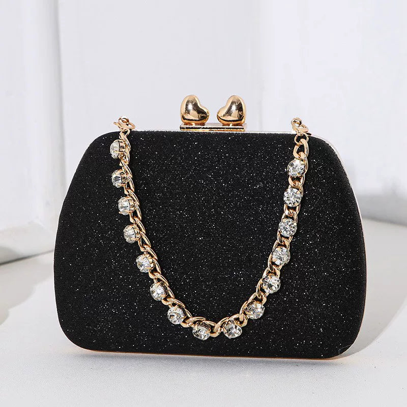 Small Love Rhinestone Dinner Bag – Portable Crossbody Small Square Clutch for Celebrity Banquets