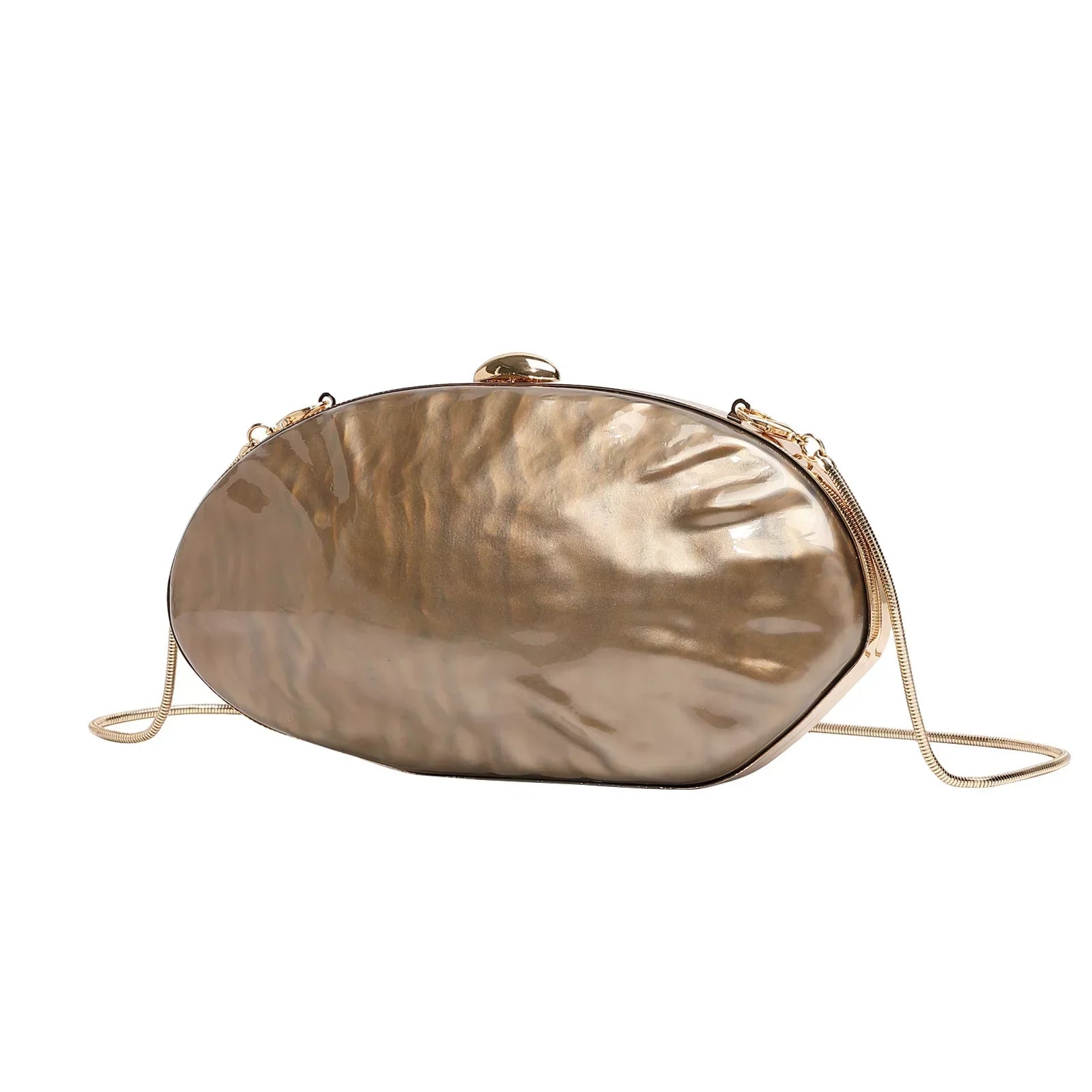 Elegant Pearl White Oval Evening Clutch – Gold Chain Shoulder Bag for Women