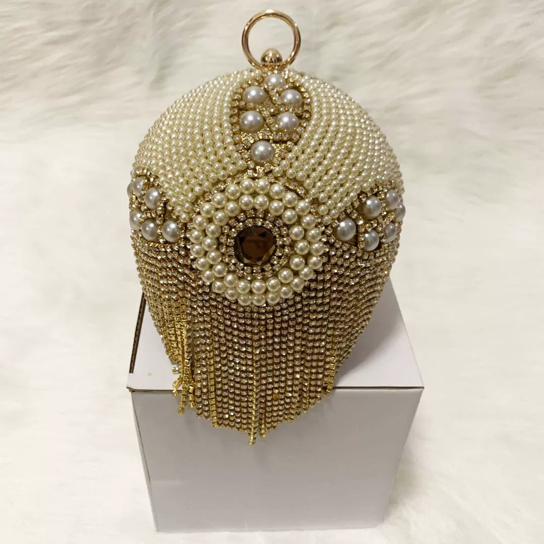 Cheongsam Round Rhinestone Evening Bag Fresh Plaid Chain Fashion Handbag Sweet Ladies Diamond Banquet Bag