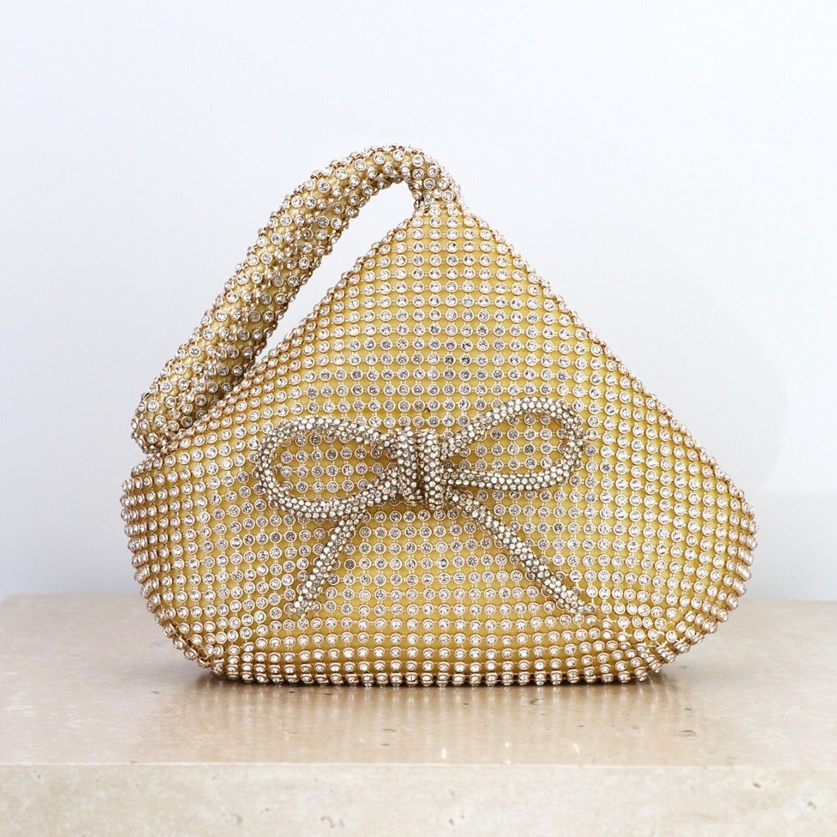Elegant Crystal Rhinestone Evening Bag – Silver Mesh Clutch with Bow Detail