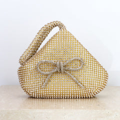 Elegant Crystal Rhinestone Evening Bag – Silver Mesh Clutch with Bow Detail