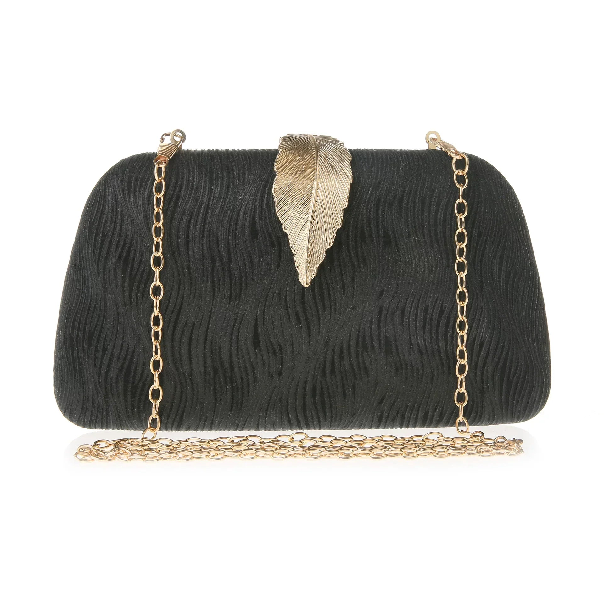 New Fashion Simple Leaf Clutch – Glitter Fabric Banquet Dinner Bag, Small Square Wedding Bag