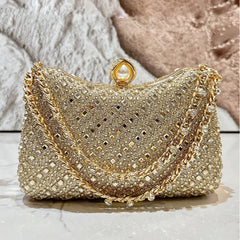 Diamond-Detail Evening Bag for Wedding and Banquet with Messenger Strap