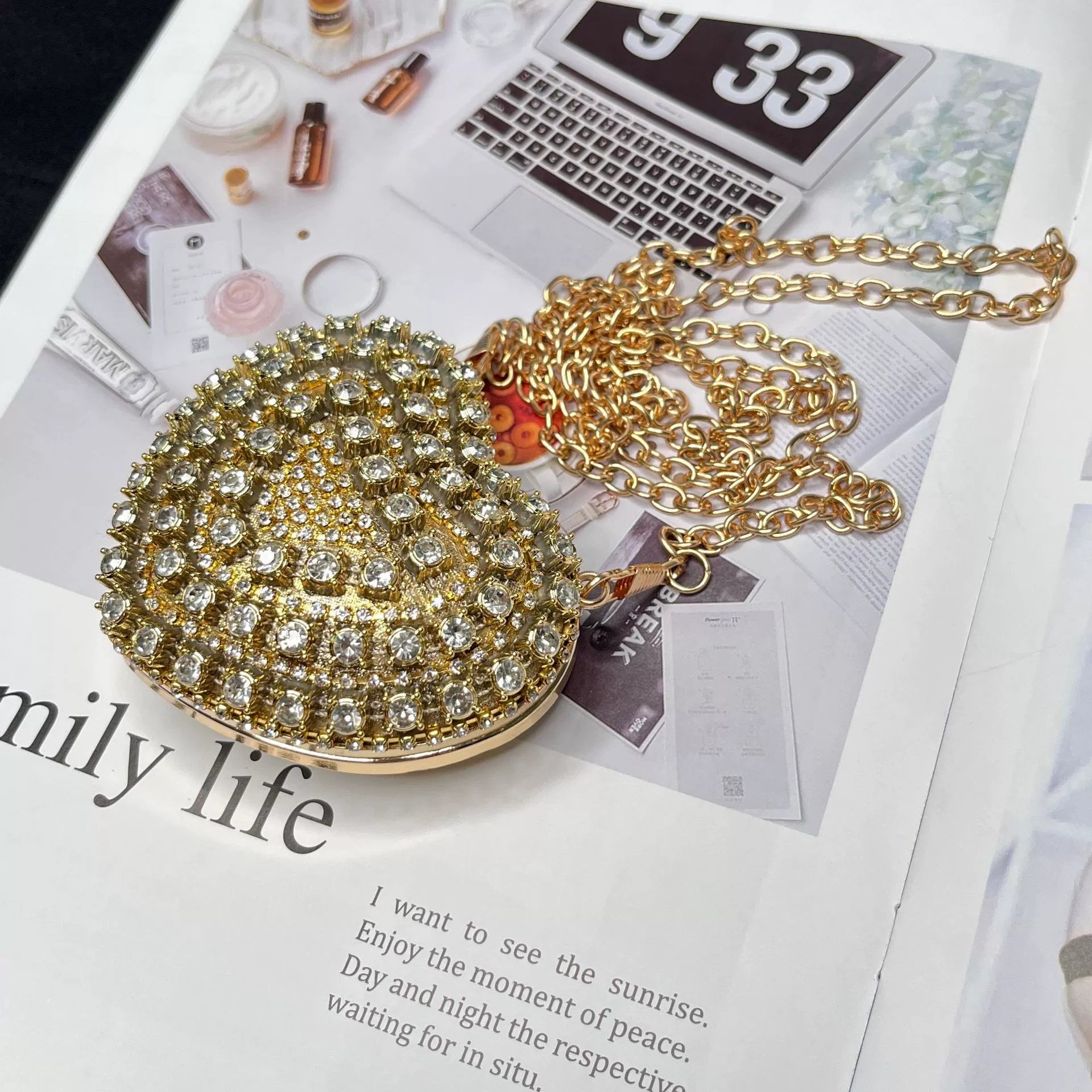 Heart-Shaped Rhinestone Evening Bag for Women – Shoulder & Crossbody Party Clutch