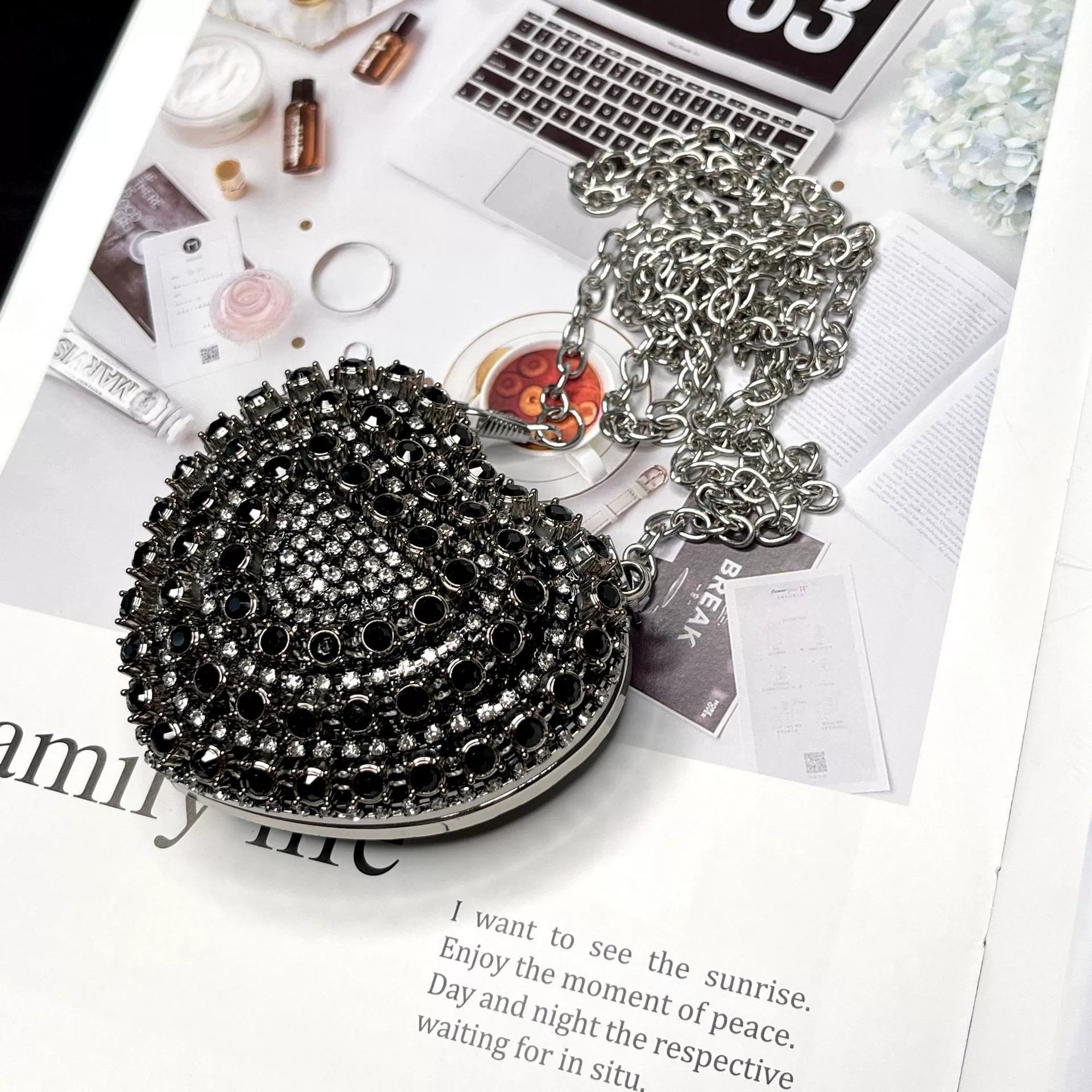 Heart-Shaped Rhinestone Evening Bag for Women – Shoulder & Crossbody Party Clutch