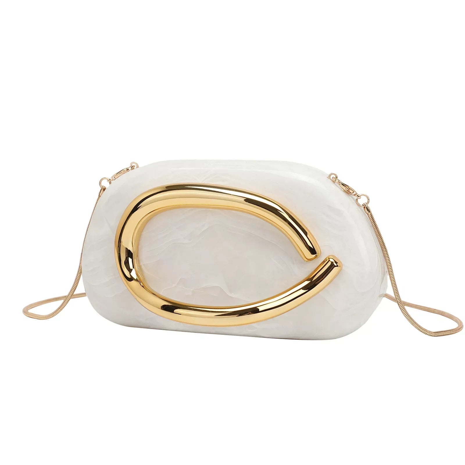 Elegant Brown Marble Acrylic Clutch Bag – Gold Handle Crossbody Purse for Women