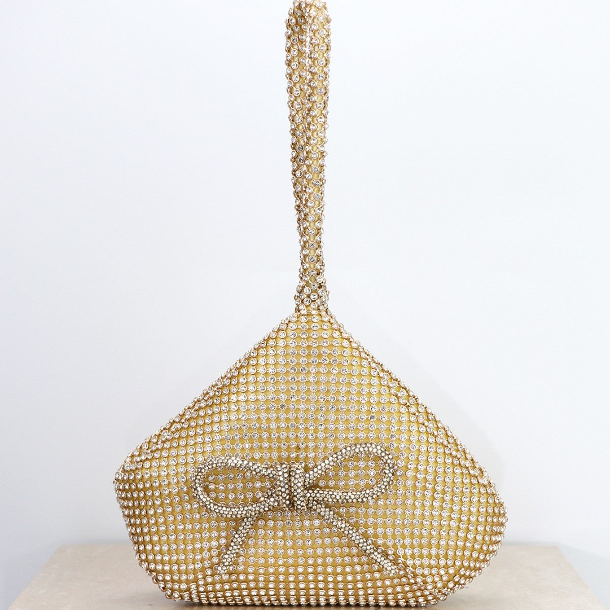 Elegant Crystal Rhinestone Evening Bag – Silver Mesh Clutch with Bow Detail