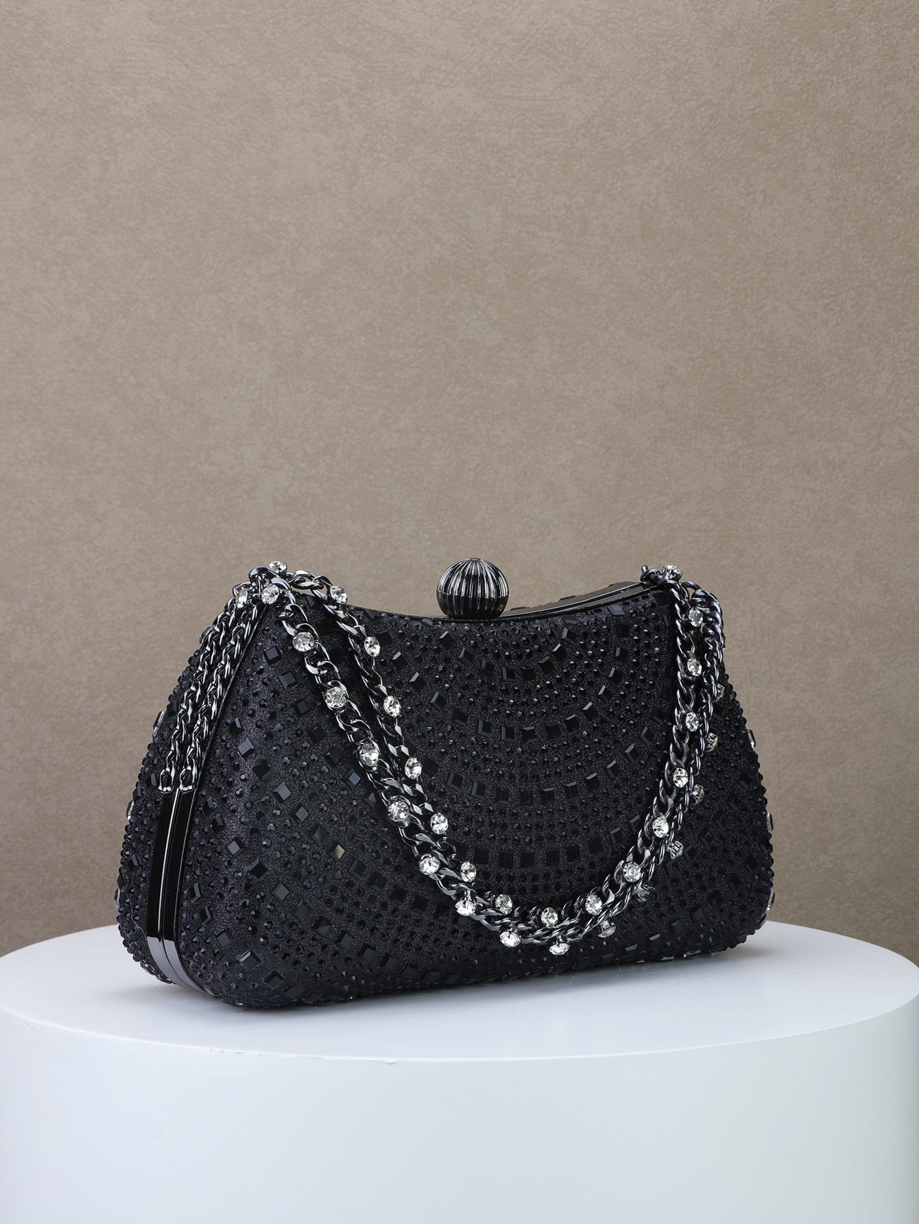 Diamond-Detail Handheld Bridal Clutch for Wedding, Dinner, and Banquet