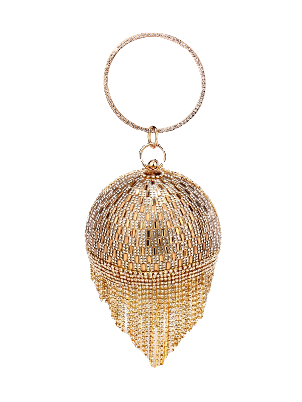 Sparkling Rhinestone Round Tassel Evening Bag – Fashionable and Elegant Women's Clutch Tote for Dressy Occasions