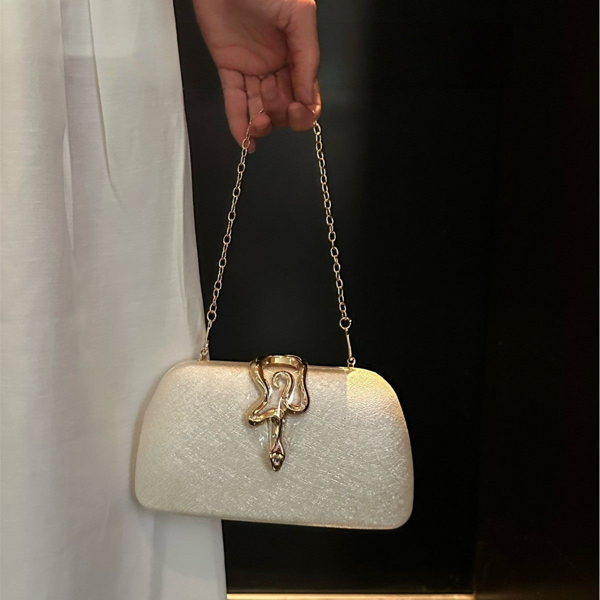 Snake Lock Evening Clutch Bag with Chain Strap for Party and Banquet