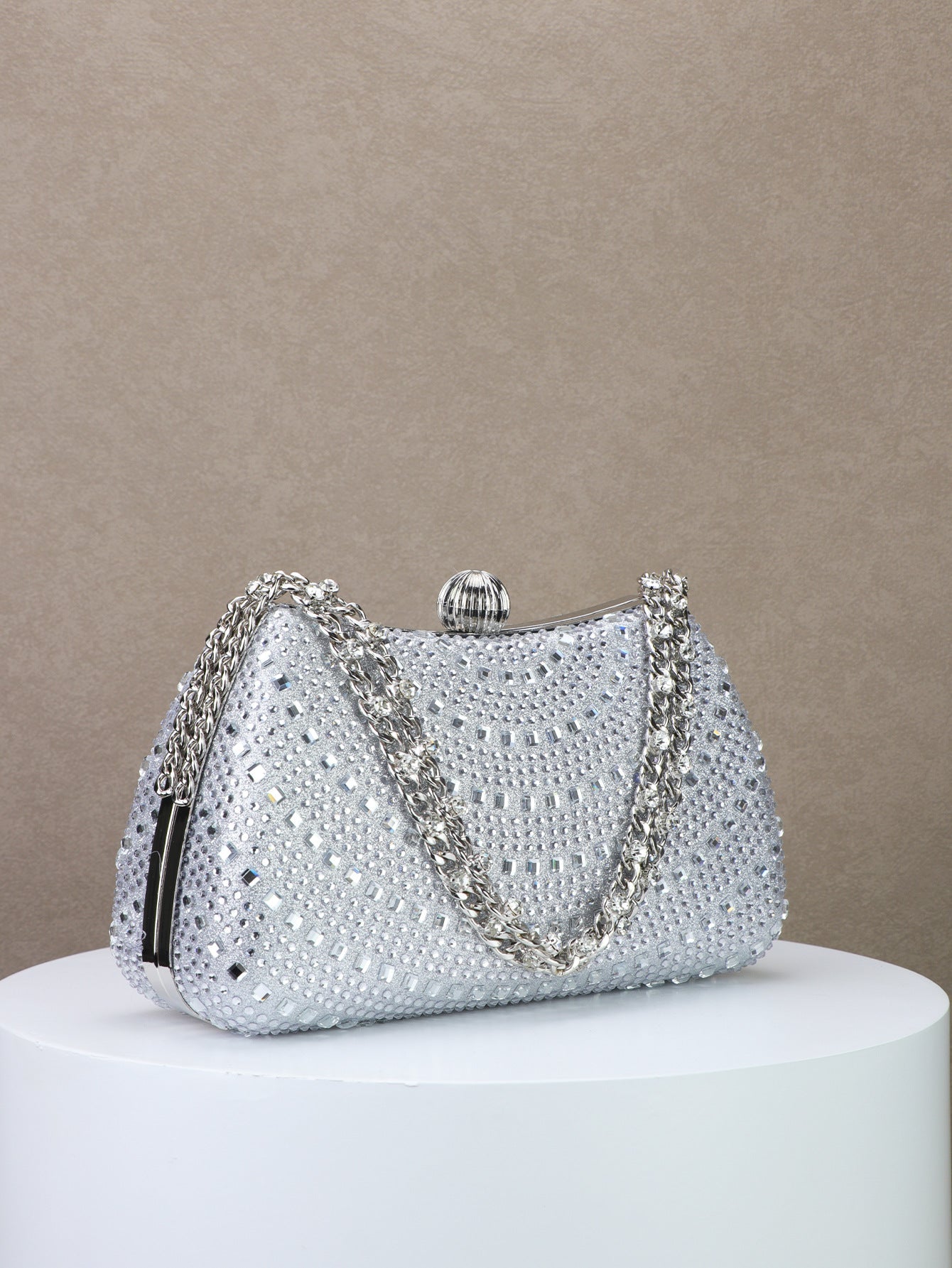 Diamond-Detail Handheld Bridal Clutch for Wedding, Dinner, and Banquet