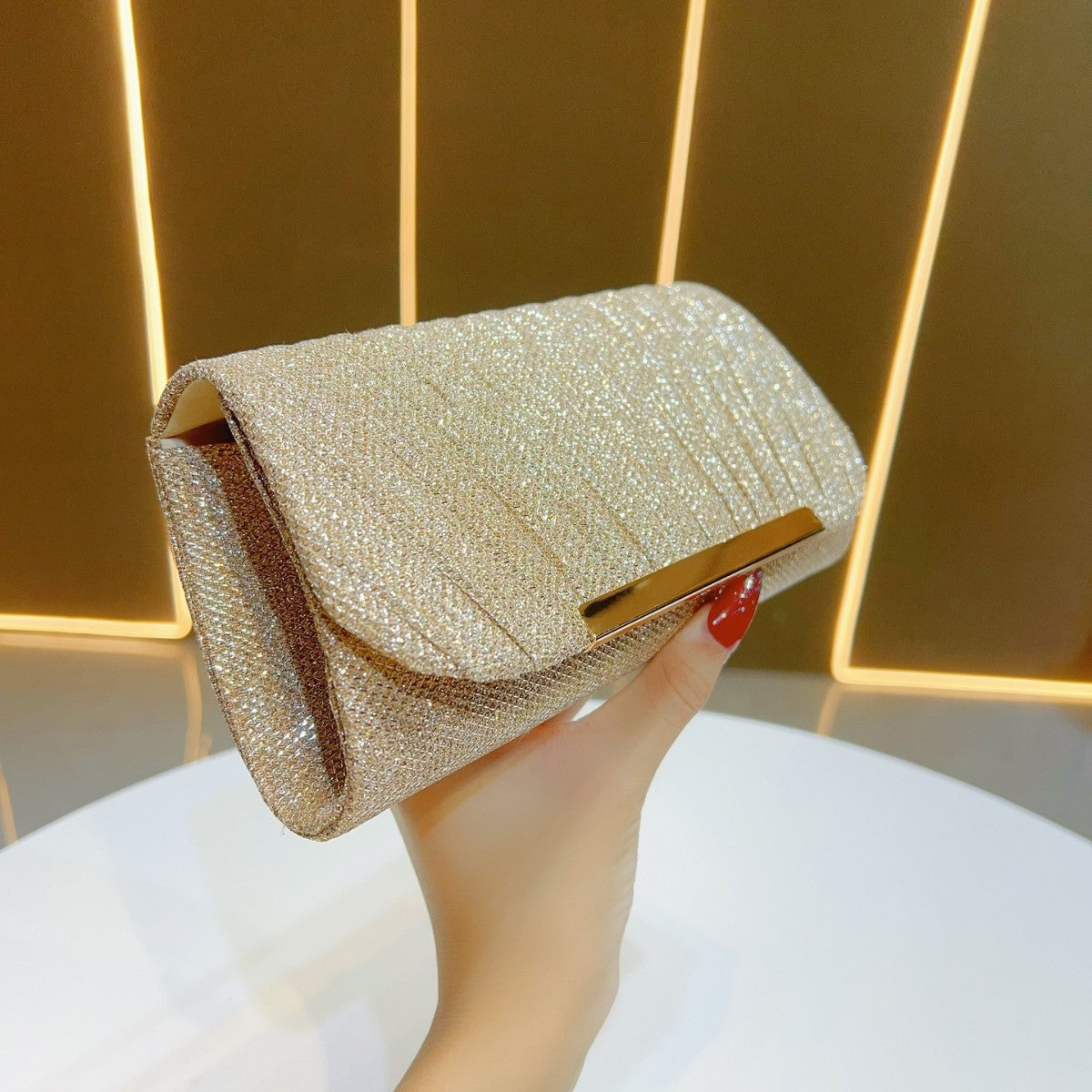 Pleated Evening Clutch for Women – Small Shoulder & Crossbody Purse