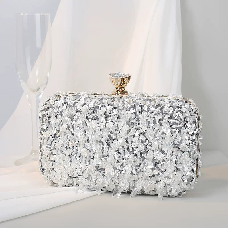 Colorful Ruffled Clutch Bag – Diamond-Embellished Evening Bag for Women, Available in Multiple Colors