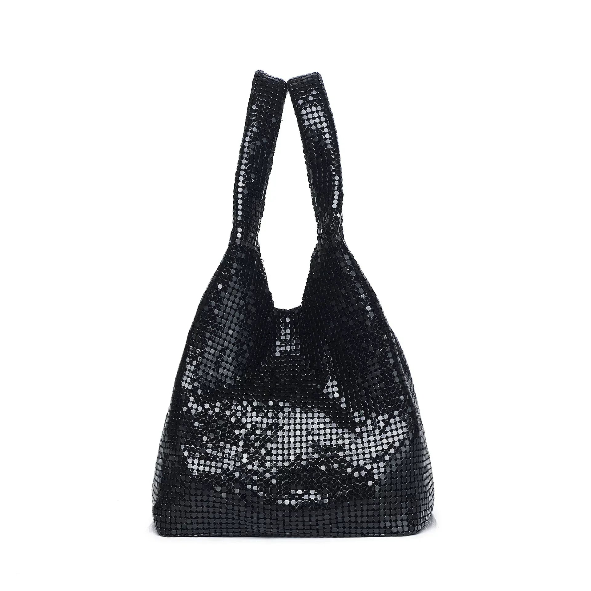 European and American Aluminum Plate Evening Bag – Shiny Sequin Bucket Vest Handbag for Ladies