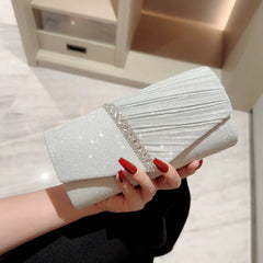 Rhinestone Pleated Evening Clutch Bag for Women – Small Envelope Handbag for Formal Events