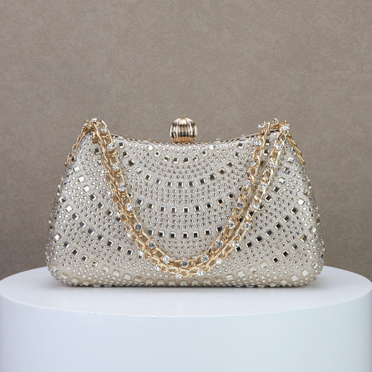 Sparkling Diamond Bridal Clutch Bag for Dinner and Banquet with Portable Design