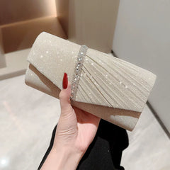 Rhinestone Pleated Evening Clutch Bag for Women – Small Envelope Handbag for Formal Events