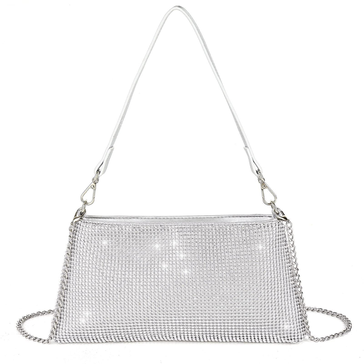 Crystal Rhinestone Evening Bag – Metallic Chain Strap Clutch for Women (Multiple Colors)
