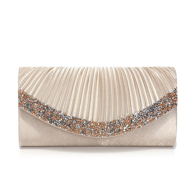 Satin Pleated Rhinestone Evening Clutch for Women – Wedding & Banquet Shoulder Bag