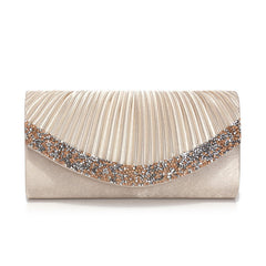 Satin Pleated Rhinestone Evening Clutch for Women – Wedding & Banquet Shoulder Bag