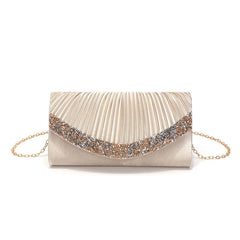 Satin Pleated Rhinestone Evening Clutch for Women – Wedding & Banquet Shoulder Bag