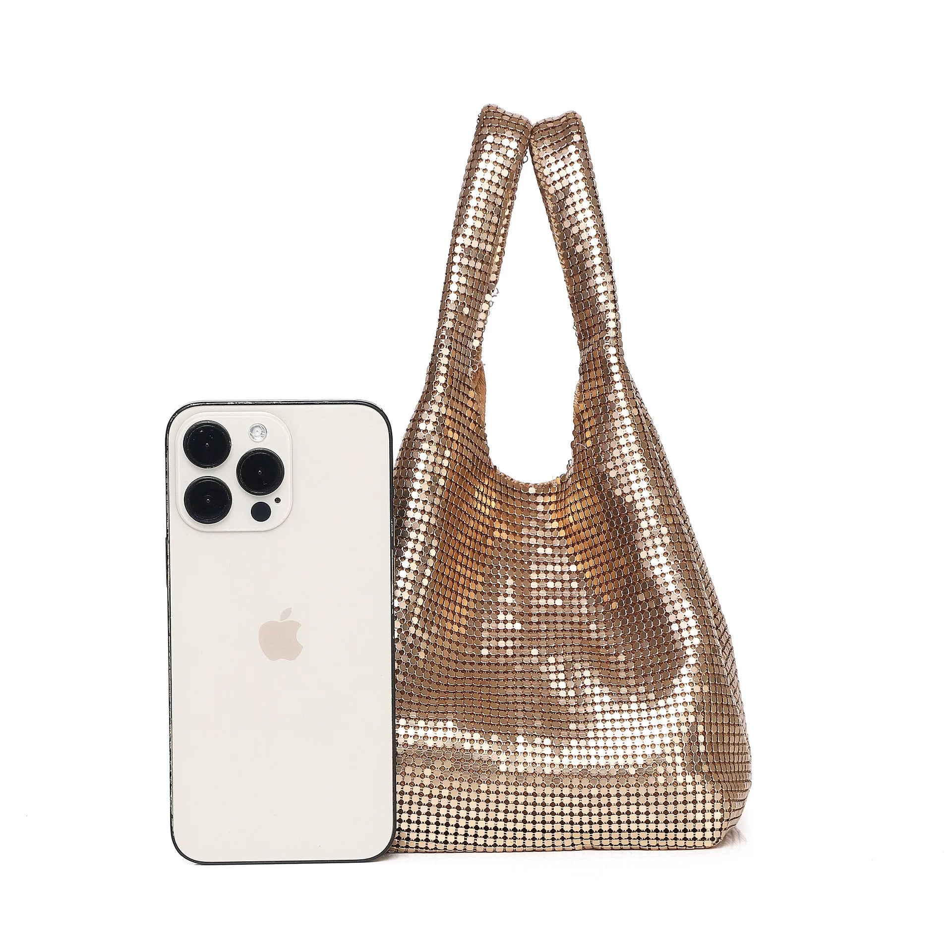 European and American Aluminum Plate Evening Bag – Shiny Sequin Bucket Vest Handbag for Ladies