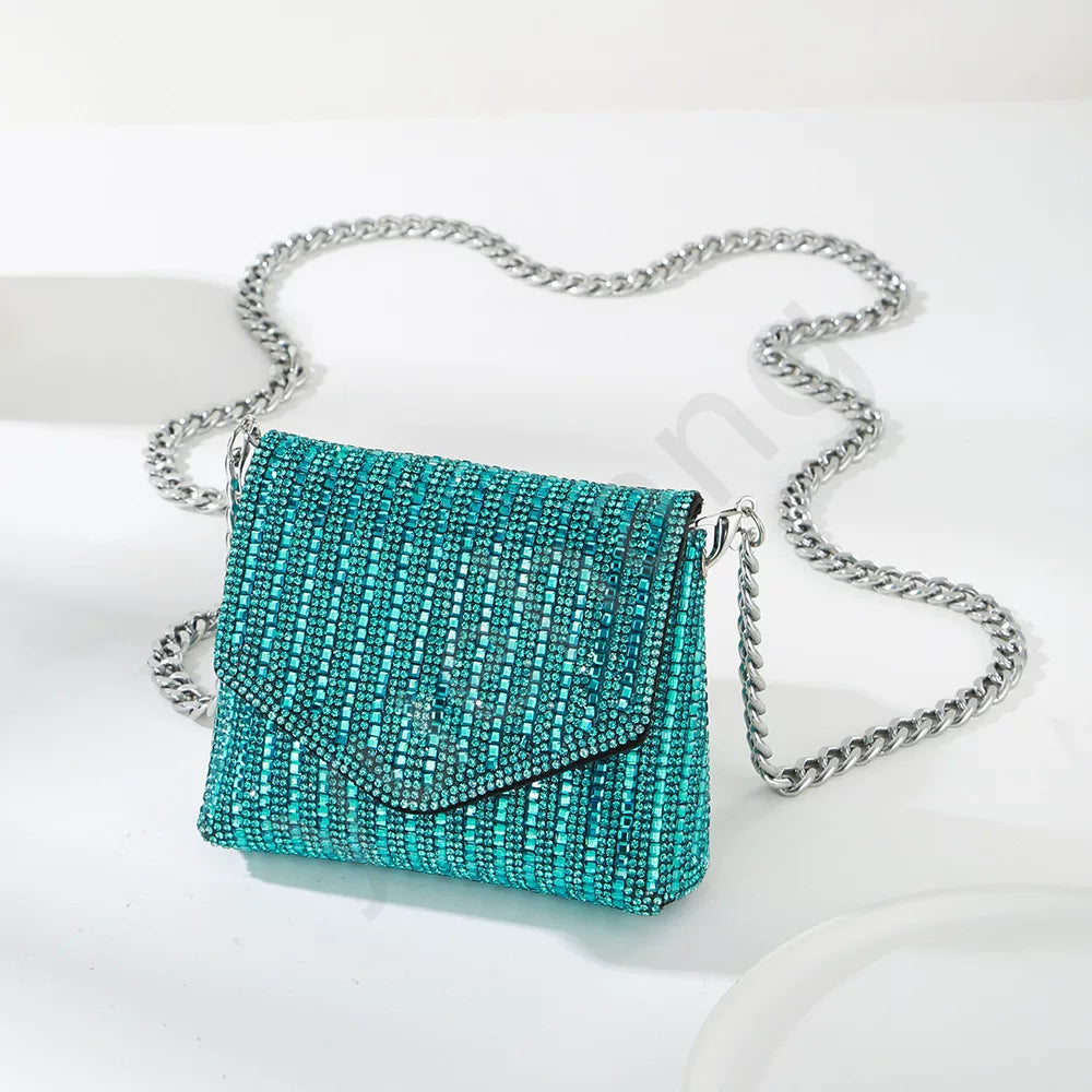 Rhinestone Glass Square Bag – Multi-Color Lipstick Crossbody Bag for Ladies