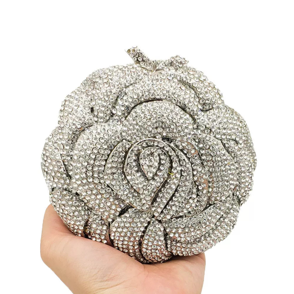 European and American Diamond-Encrusted Flower Dinner Bag – Rhinestone Banquet Clutch for Women