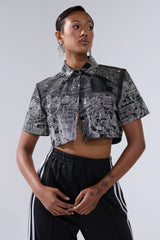 ALL AROUND THE WORLD BUTTON DOWN TOP IN BLACK