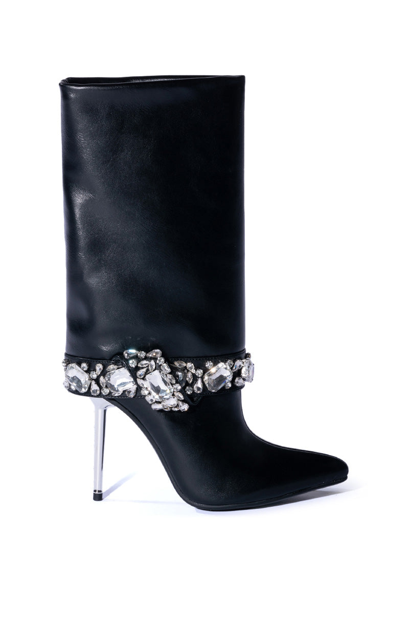 AZALEA WANG BRIAR PEEP TOE FOLD OVER BOOTIE IN BLACK