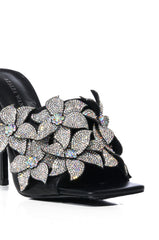 AZALEA WANG LENA EMBELLISHED FLOWER SLIP ON SANDAL IN BLACK