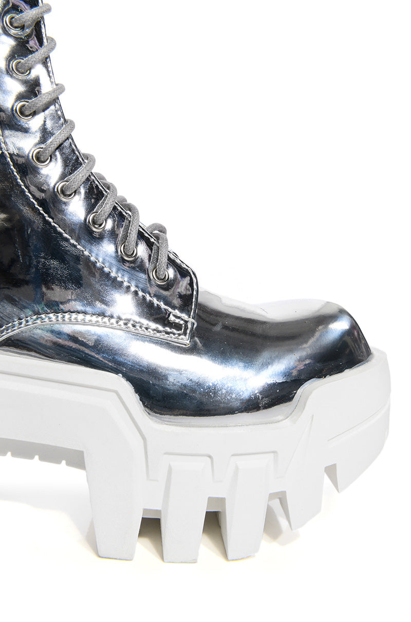 AZALEA WANG OLYMPIA SILVER CHUNKY BOOTIE