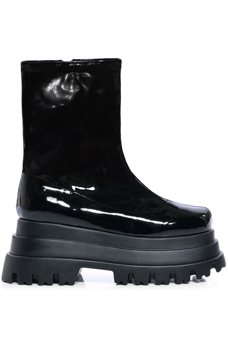 AZALEA WANG RUSH PATENT FLATFROM BOOT IN BLACK