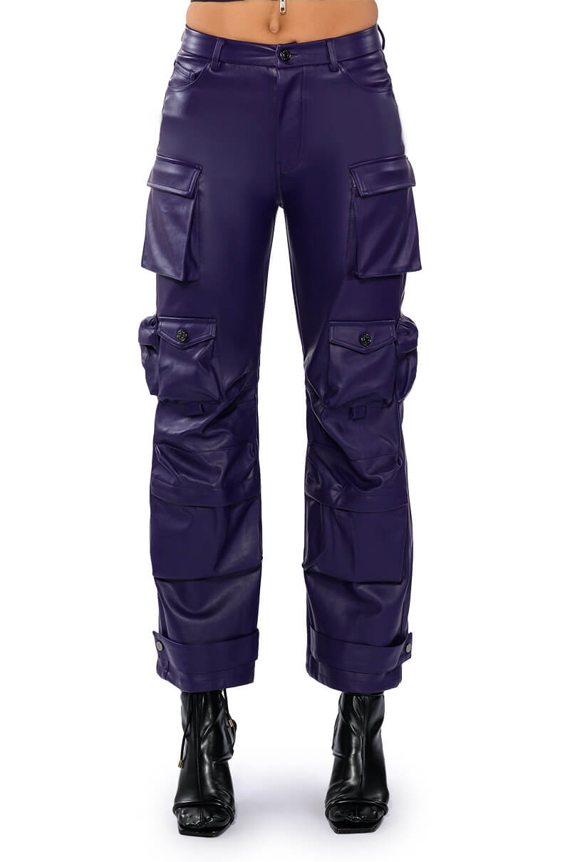 BONNE SOIREE CARGO FAUX LEATHER PANTS