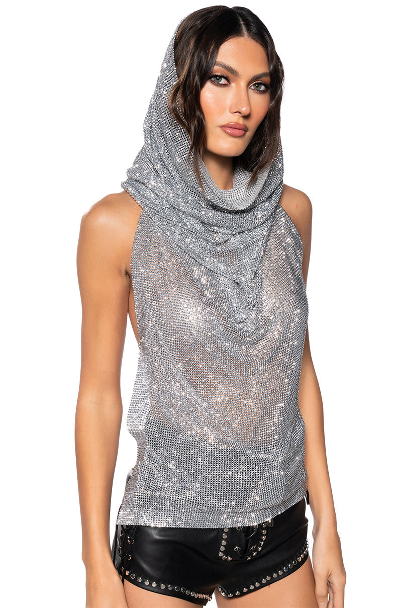 GLISTENING RHINESTONE MESH TOP