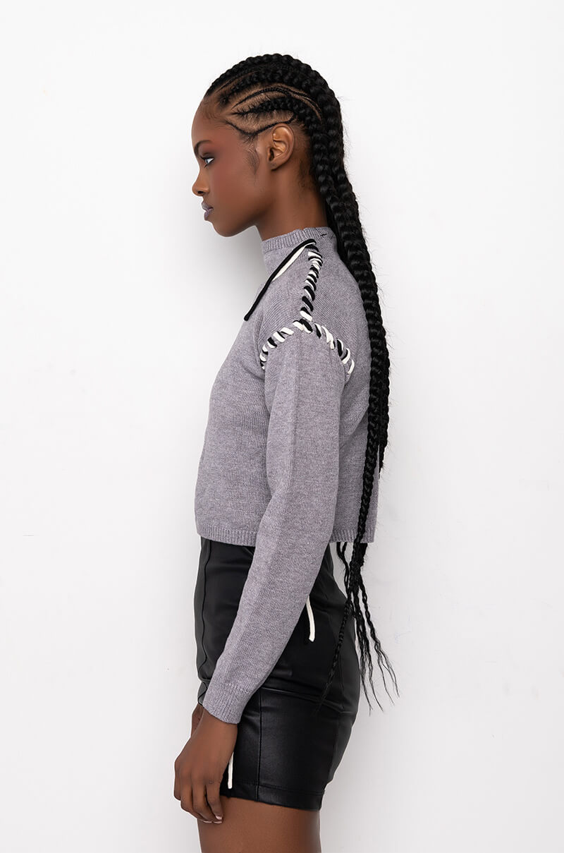 AMANDA LACE DETAIL CROP MOCK NECK SWEATER